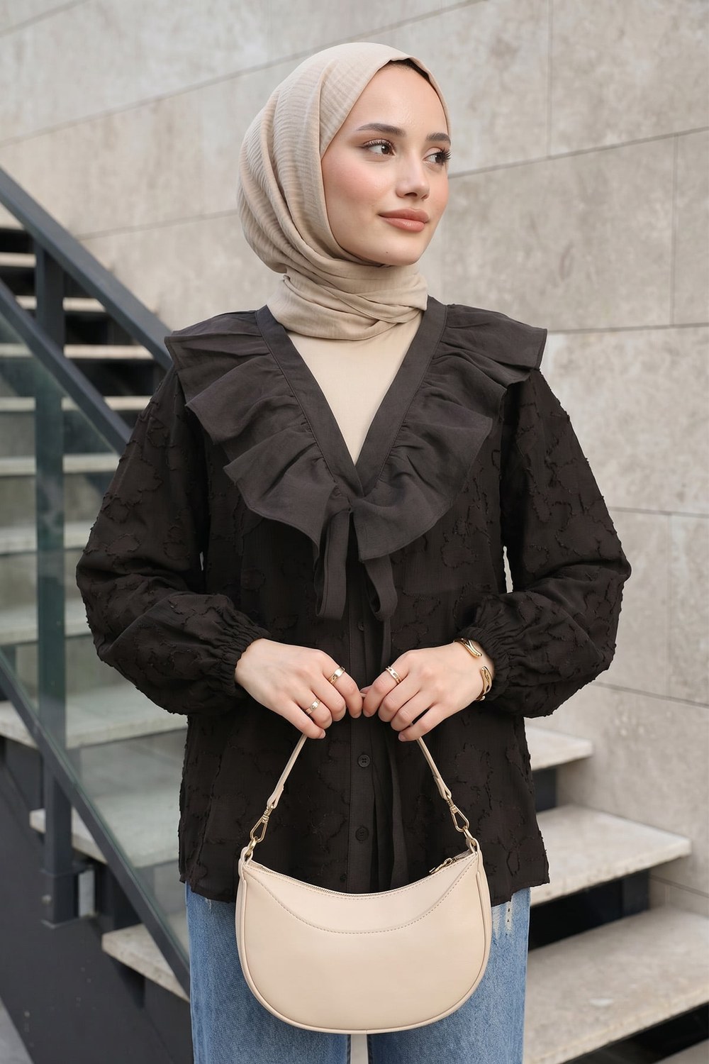 Fırfır Yakalı Kimono Y0110 - A. Kahve