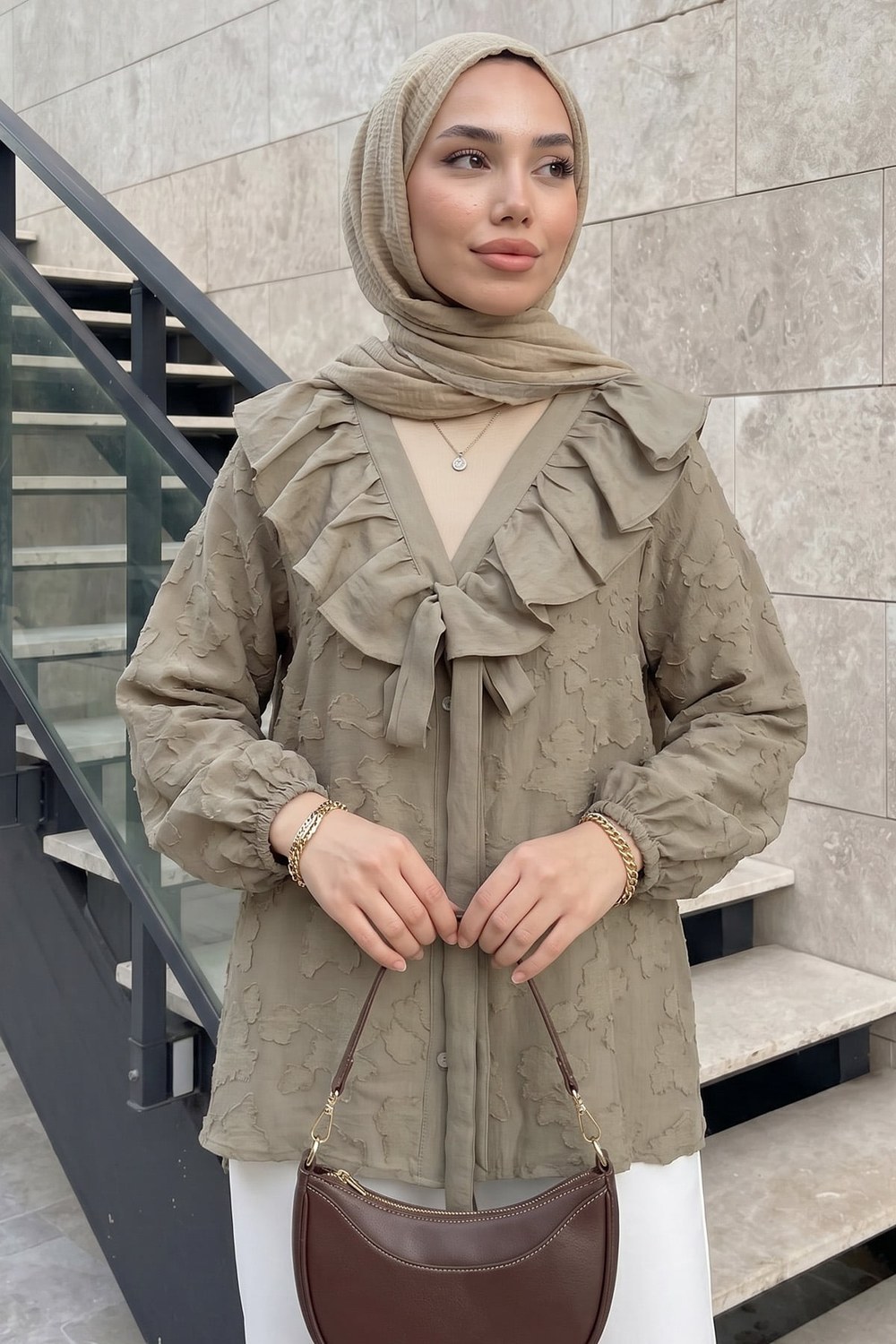 Fırfır Yakalı Kimono Y0110 - Haki