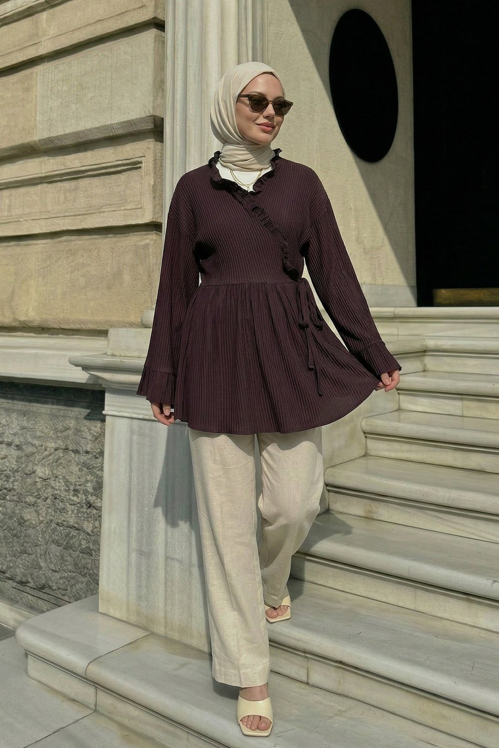 Çapraz Bağlamalı Kimono Y0128 - Mürdüm