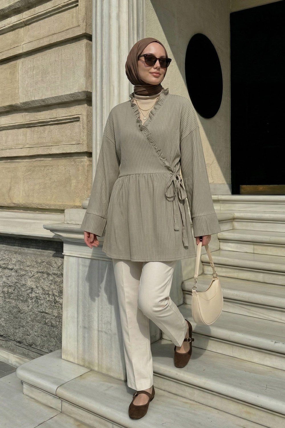 Çapraz Bağlamalı Kimono Y0128 - Açık Haki