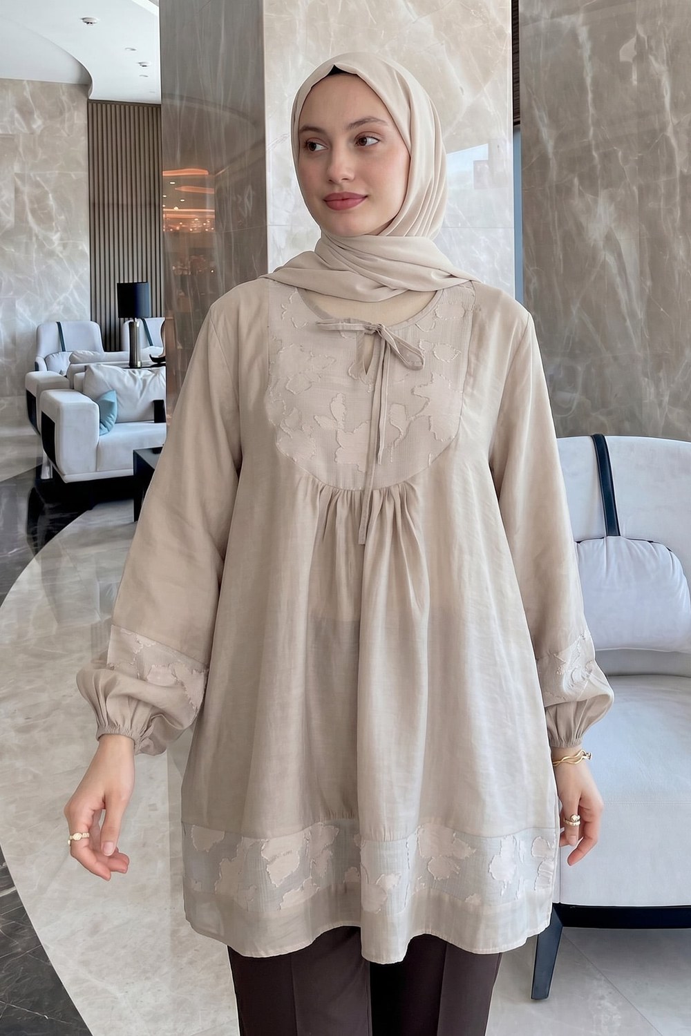Jakar Detaylı Tunik Y0124 - Taş Rengi