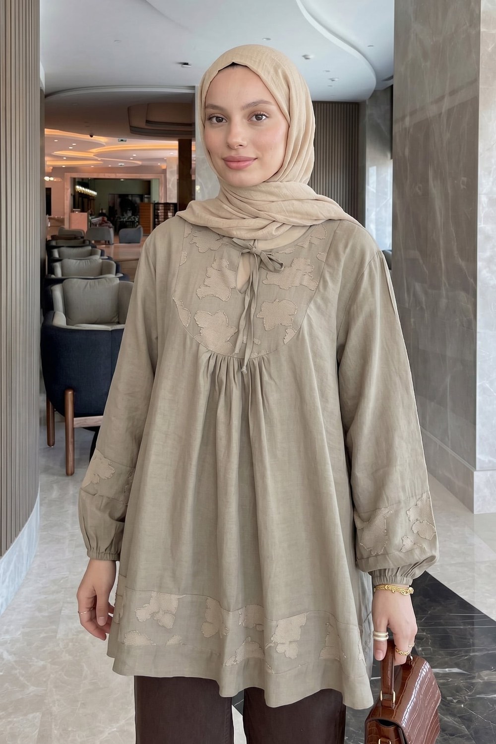 Jakar Detaylı Tunik Y0124 - Açık Haki