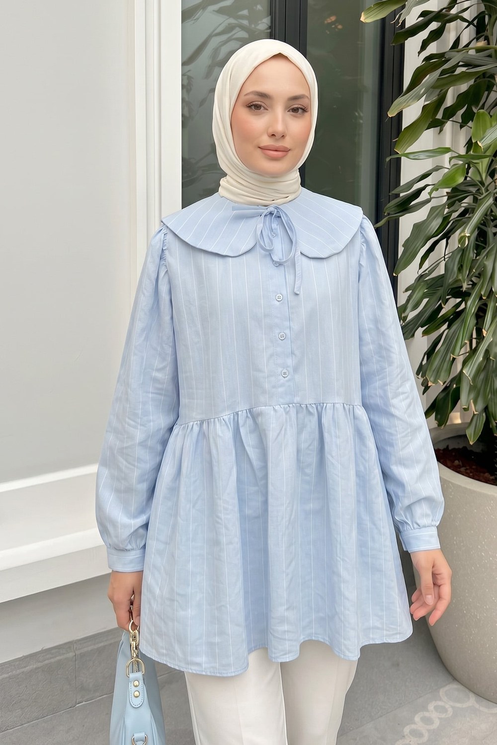 Geniş Yakalı Tunik Y0140 - Bebe Mavisi