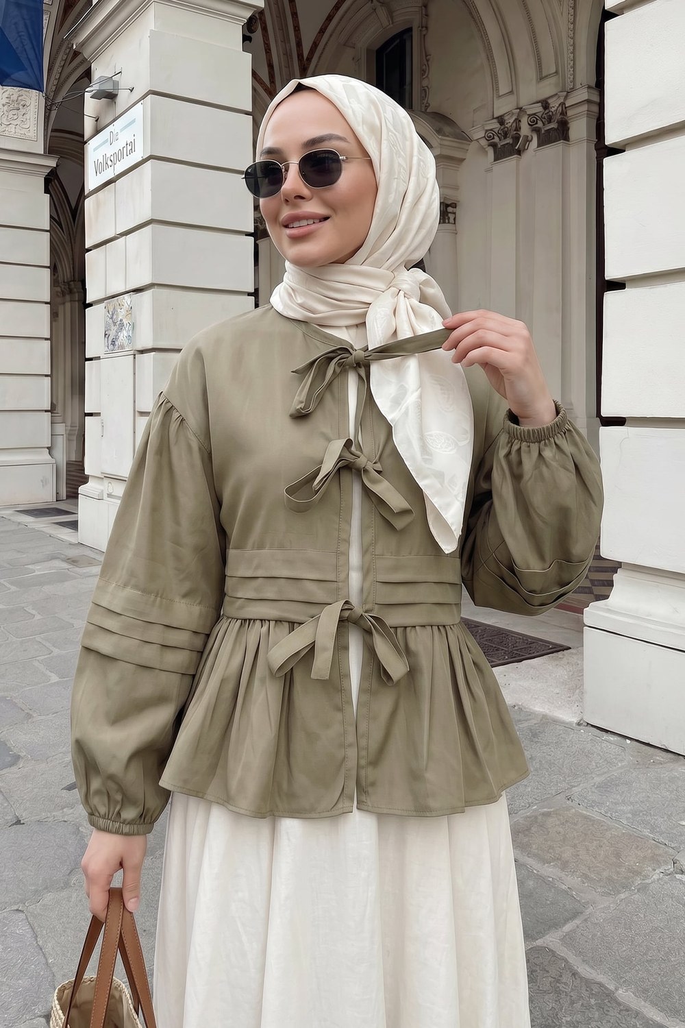 Bağcıklı Etek Üstü Kimono Y0126 - Açık Haki