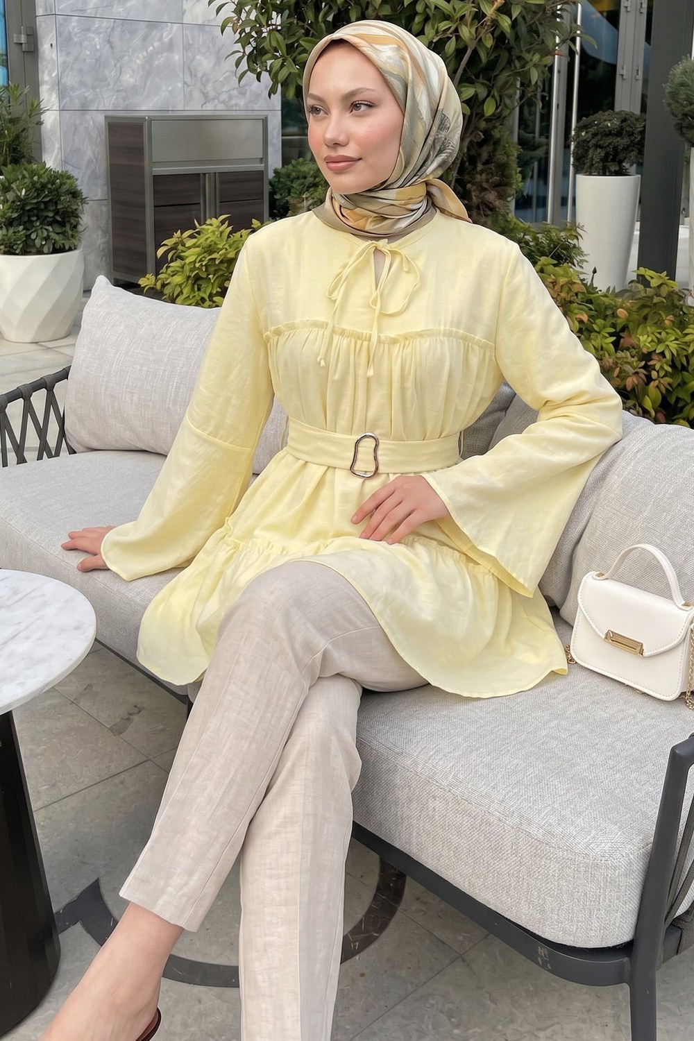 Toka Kemerli Tunik Y0135 - Sarı