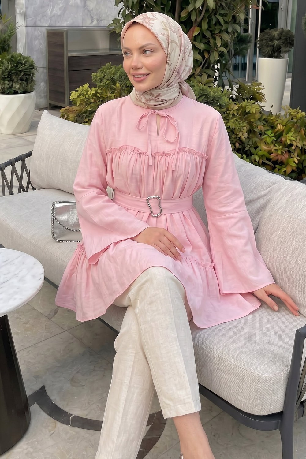 Toka Kemerli Tunik Y0135 - Pembe