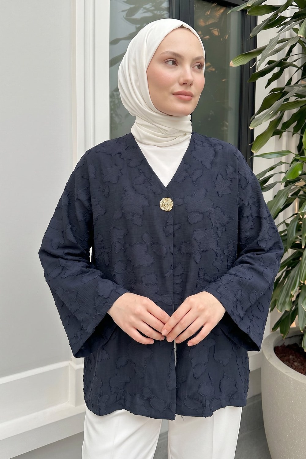 Jakar Detaylı Kimono Y0111 - Lacivert