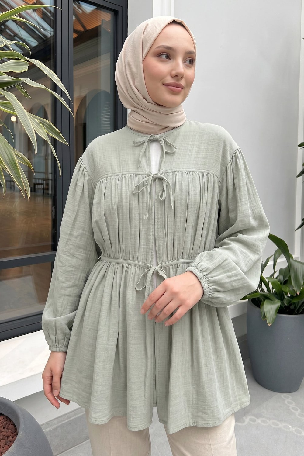 Ön Büzgülü Uzun Tunik 262338 - Mint Yeşili