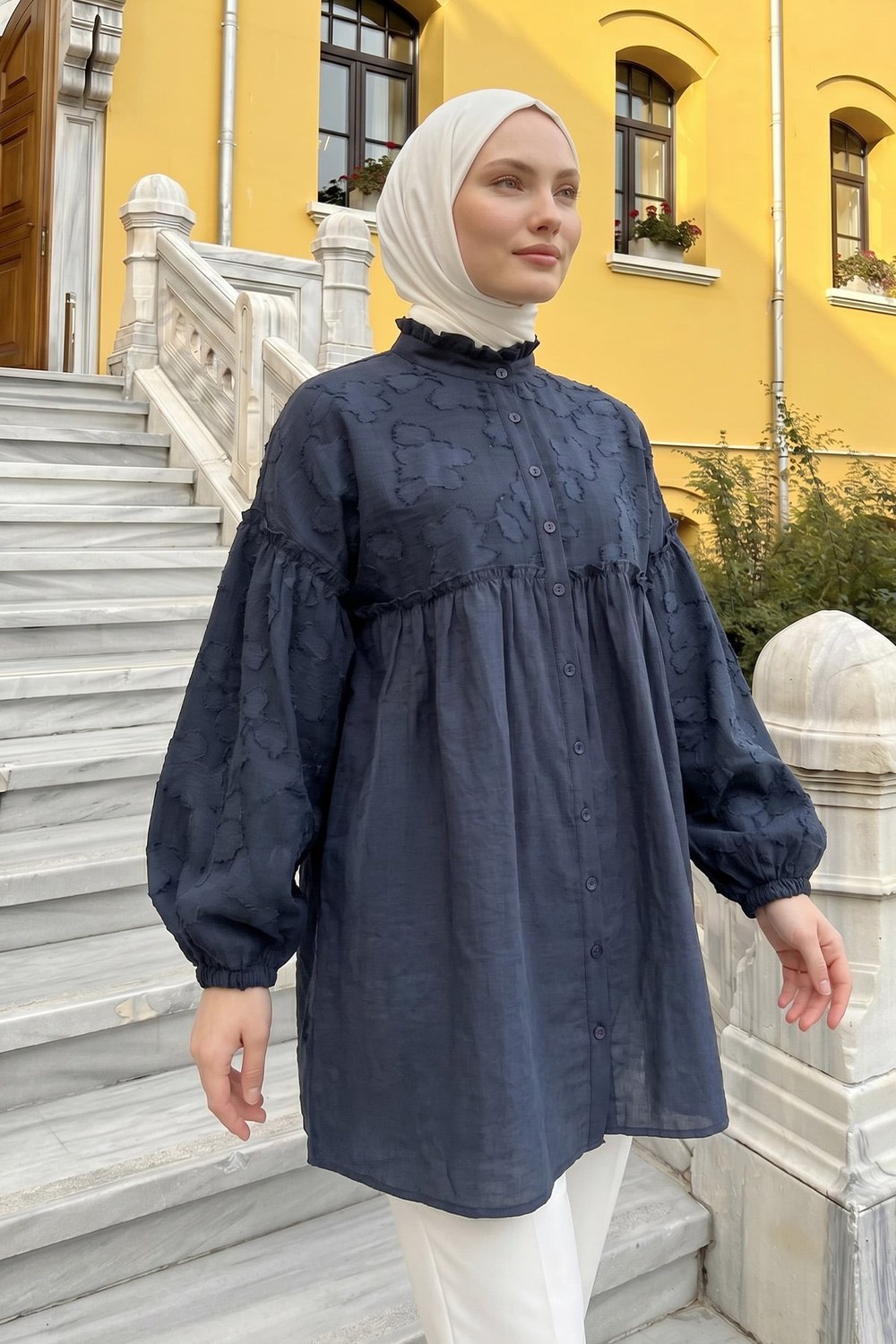 Dik Yaka Desenli Gömlek Y0112 - Lacivert