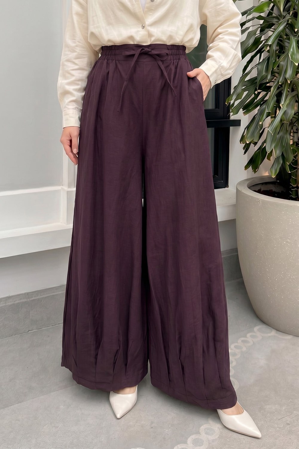 Geniş Paça Şalvar Pantolon Y0145 - Mürdüm
