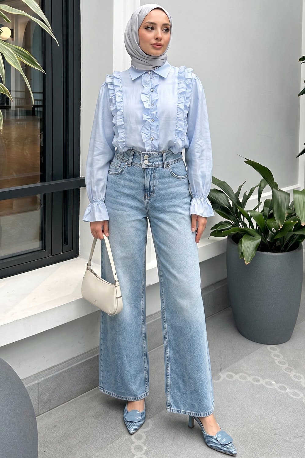 Geniş Paça Denim Pantolon 72318 - Mavi