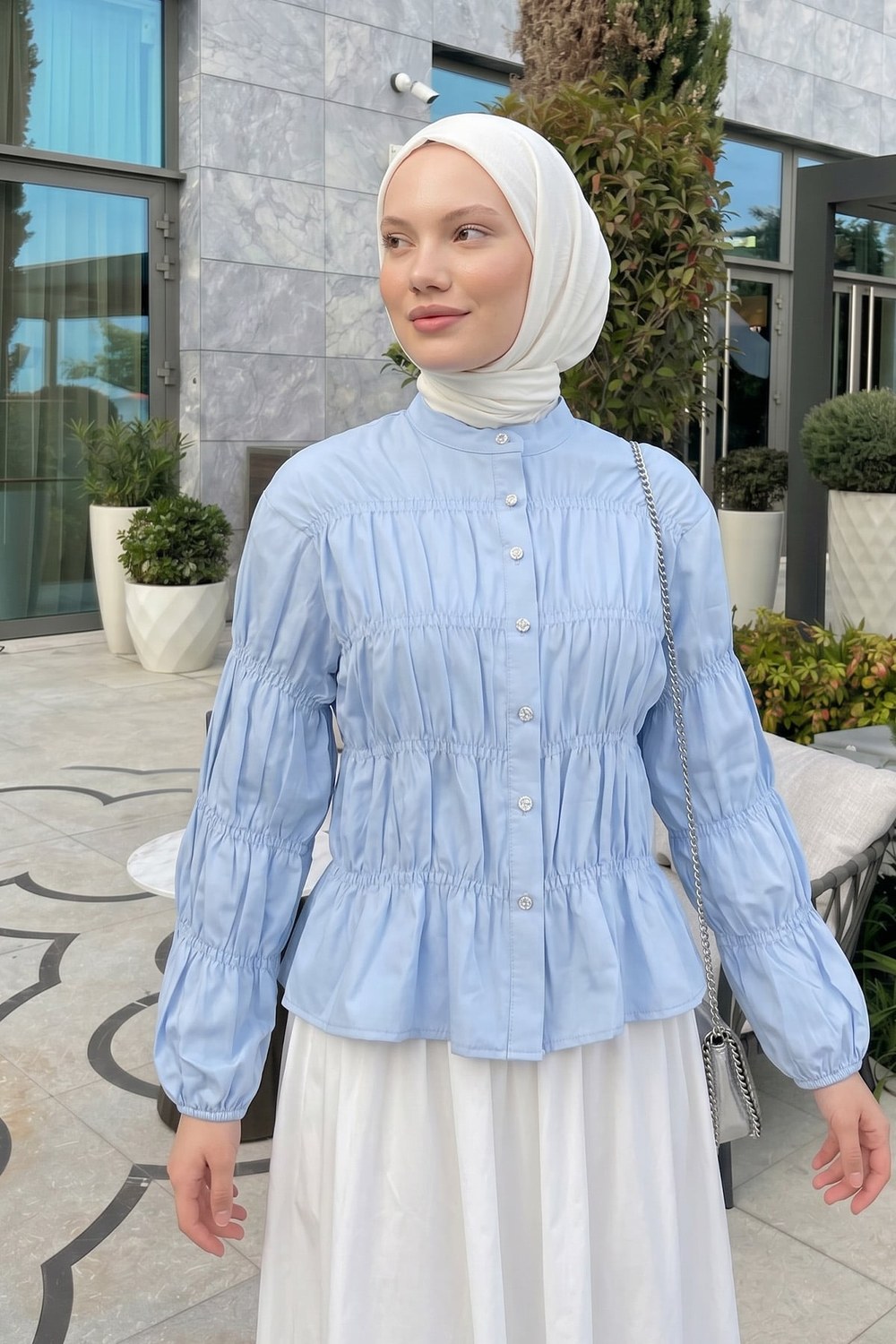 Gipe Detaylı Gömlek Y0146 - Bebe Mavisi