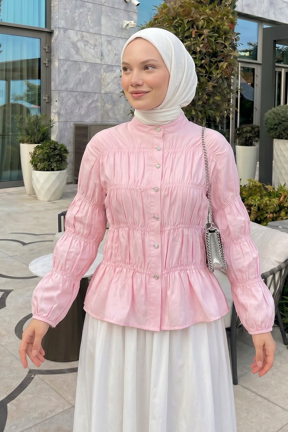 Gipe Detaylı Gömlek Y0146 - Açık Pembe