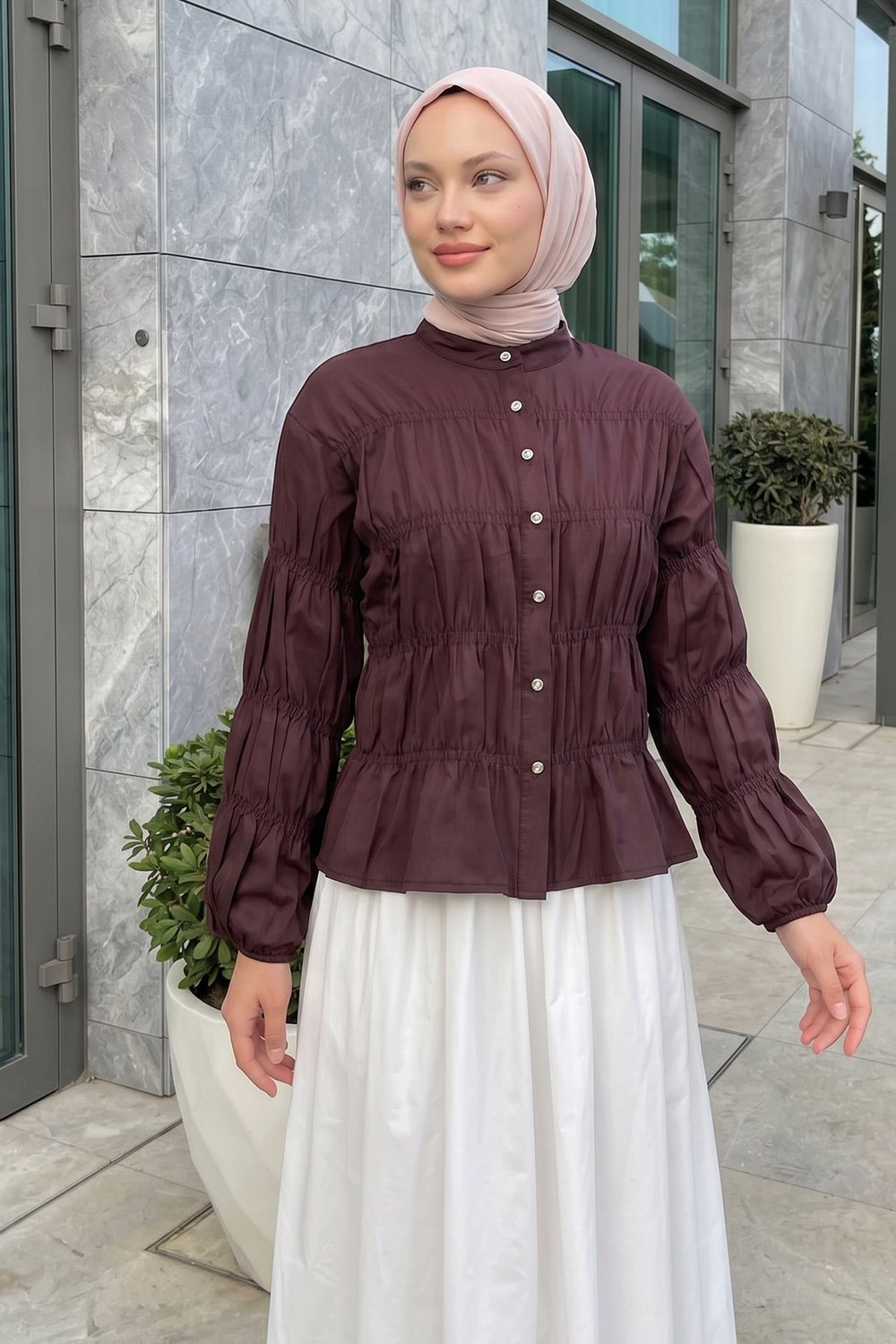 Gipe Detaylı Gömlek Y0146 - Mürdüm