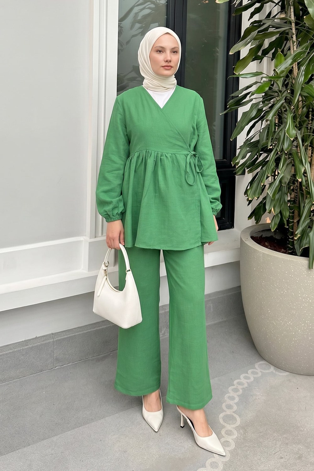 Çapraz Bağlamalı Kimono Takım 43457 - Yeşil