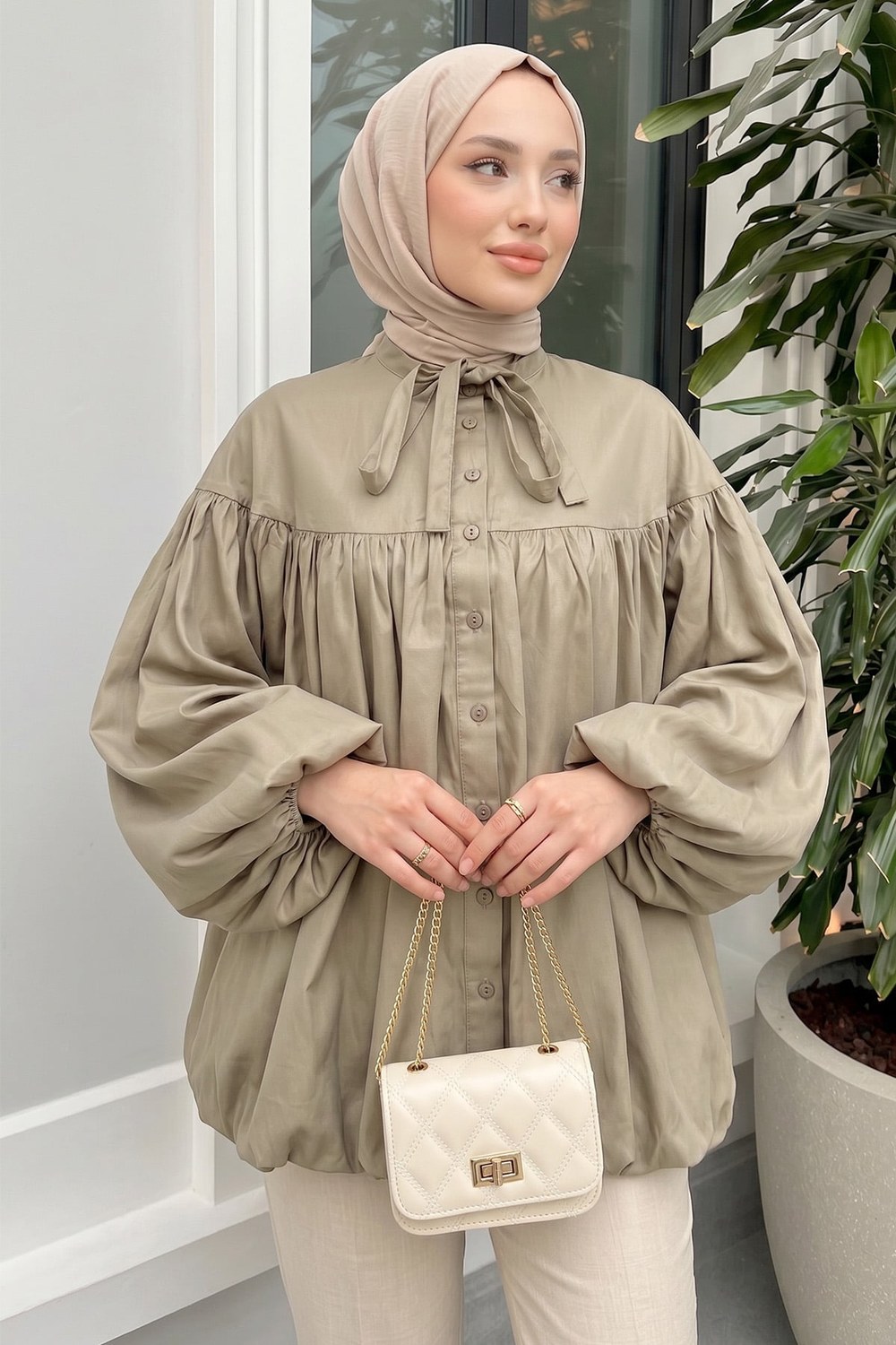 Yaka Kuşaklı Tunik Y0088 - Haki