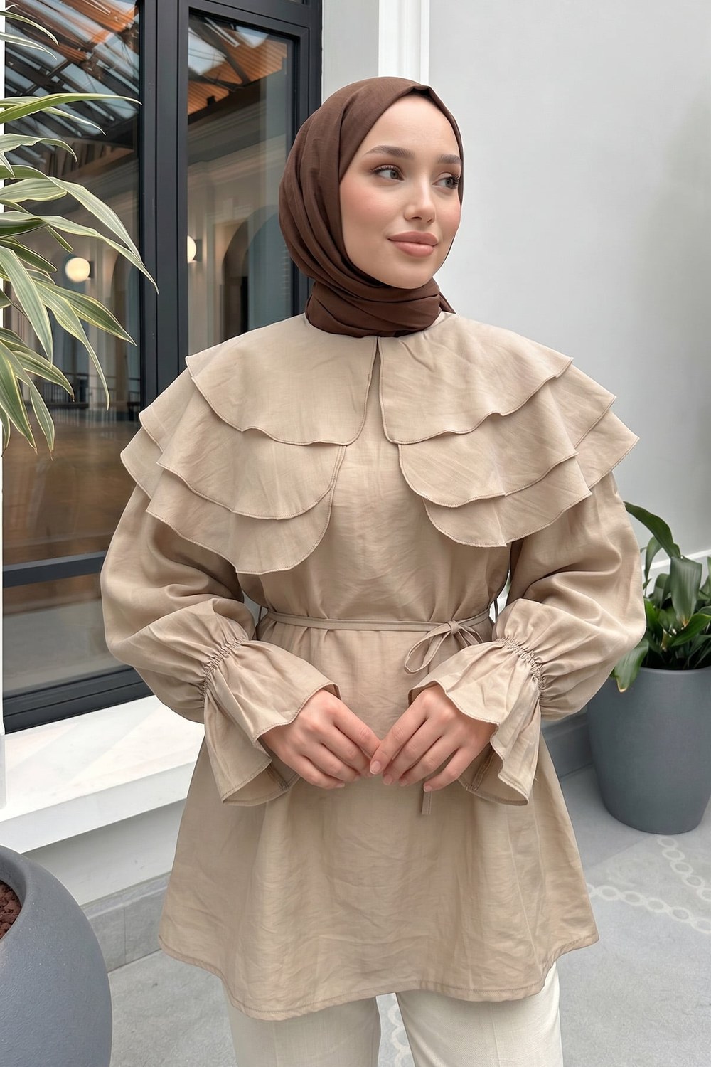 Katlı Yaka Tunik 0062 - Bej