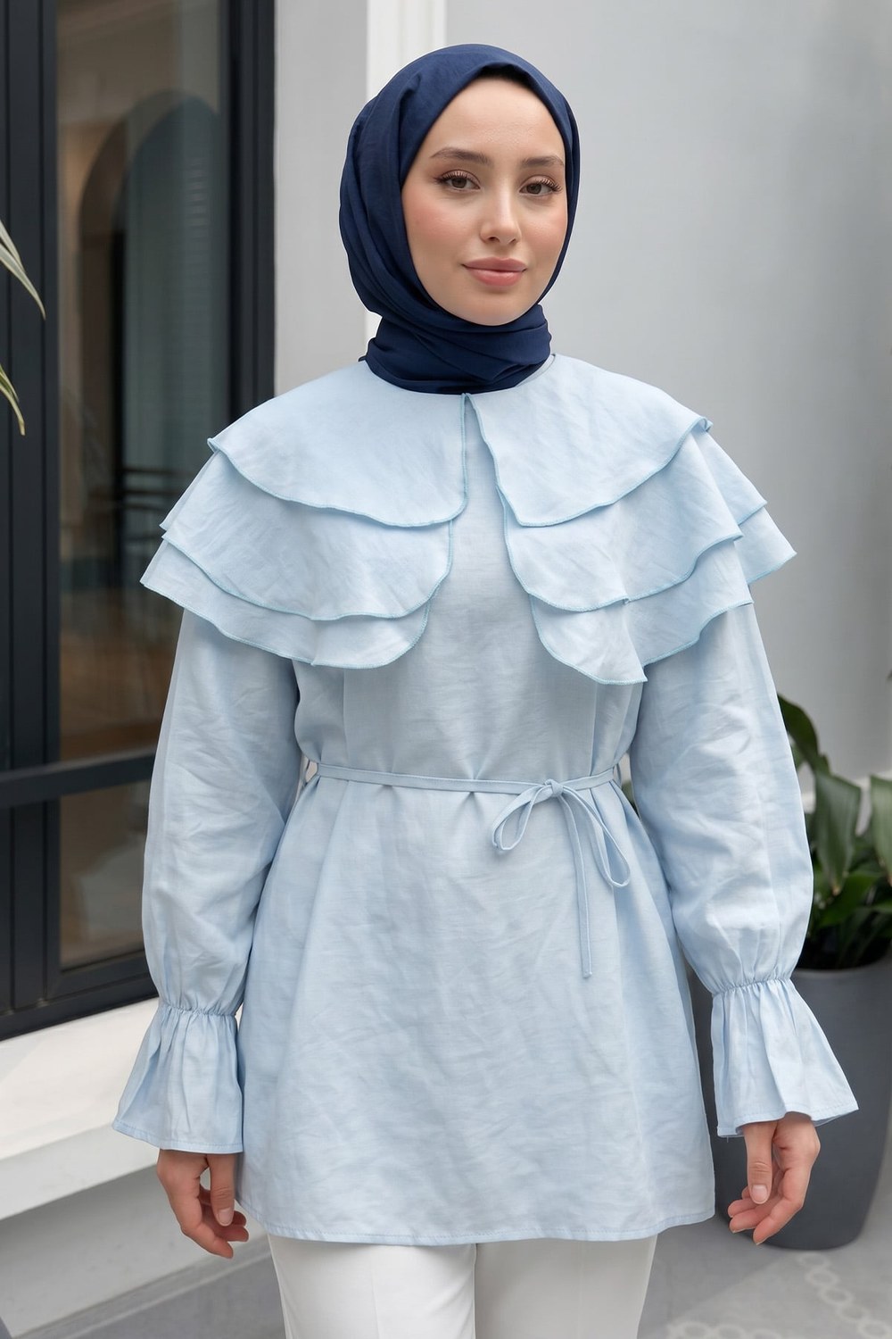 Katlı Yaka Tunik 0062 - Bebe Mavisi