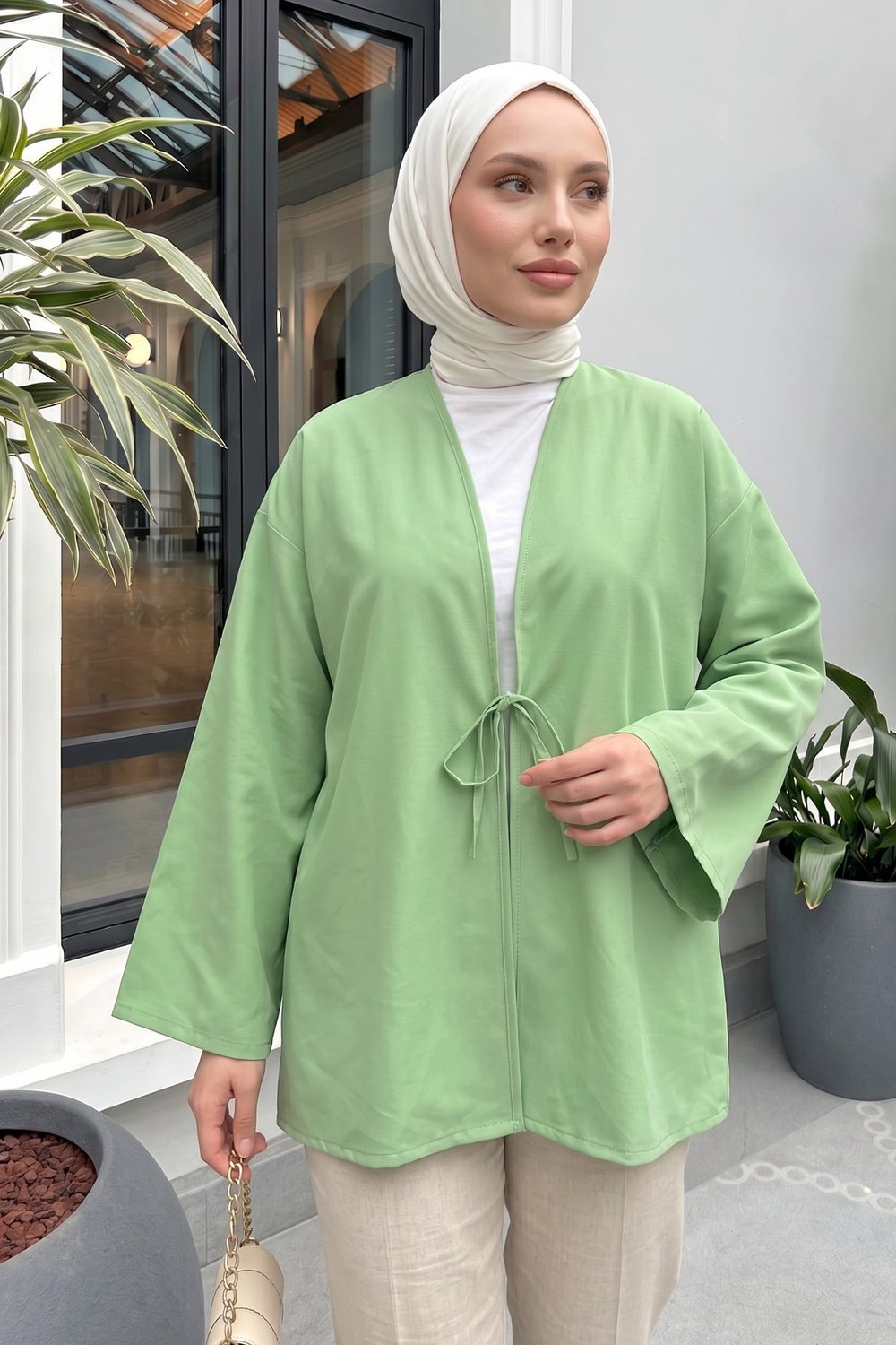 İp Bağcıklı Kimono 40046 - Yeşil