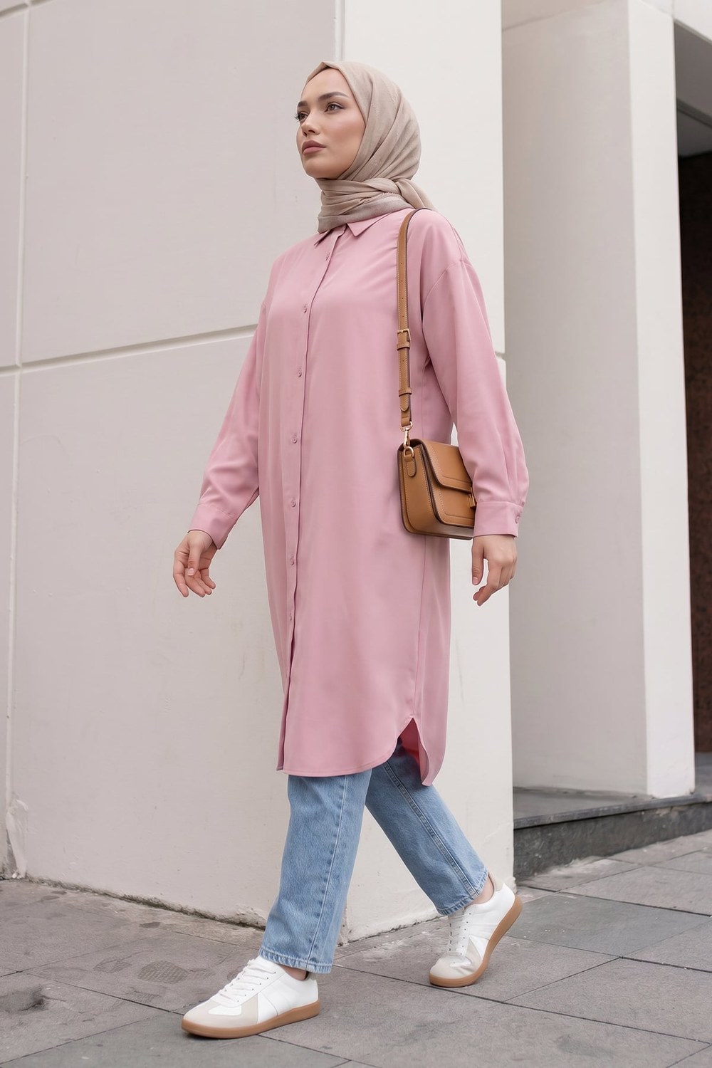 Basic Klasik Uzun Tunik 4061 - Pudra Pembe