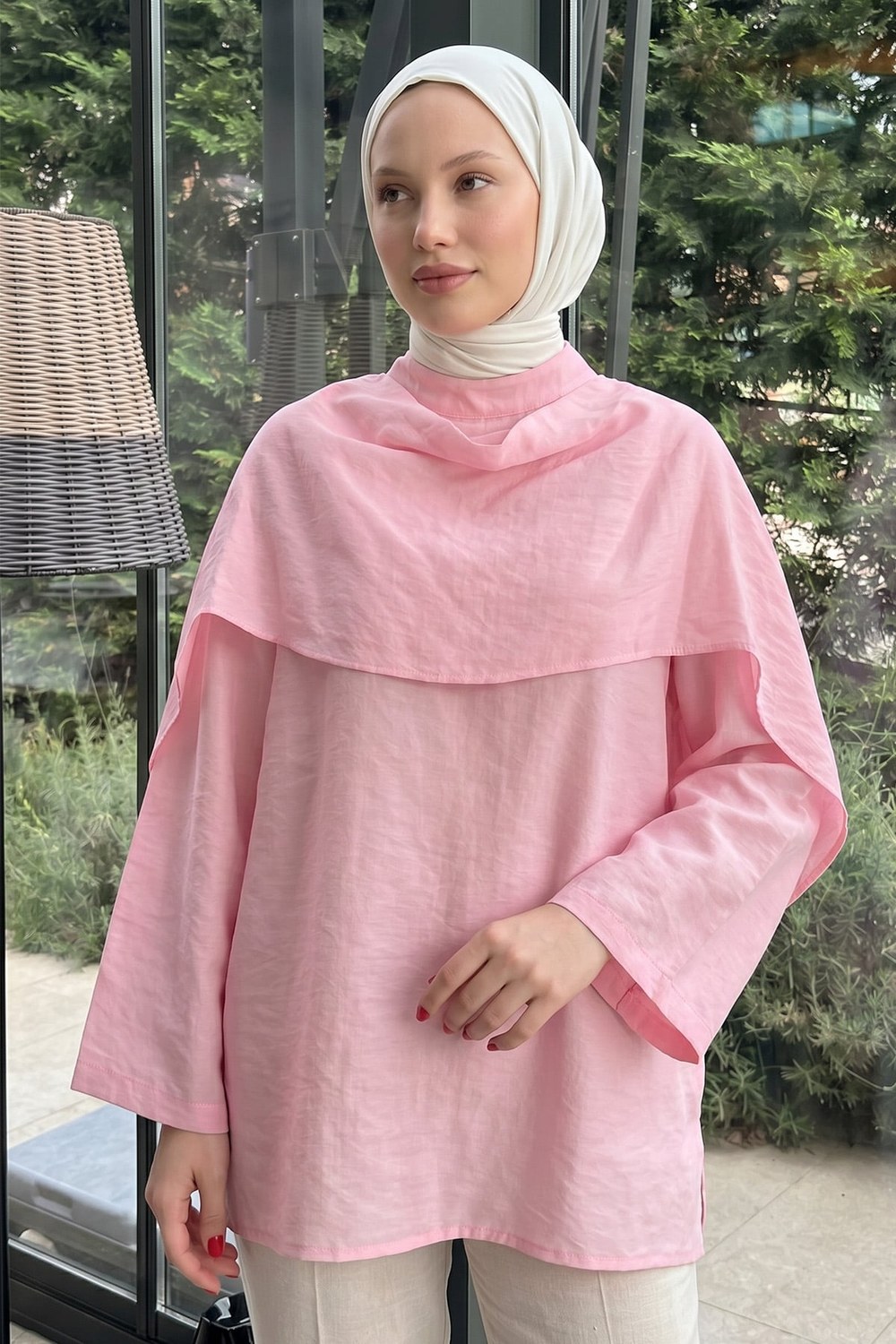 Şal Detaylı Tunik Y0151 - Açık Pembe