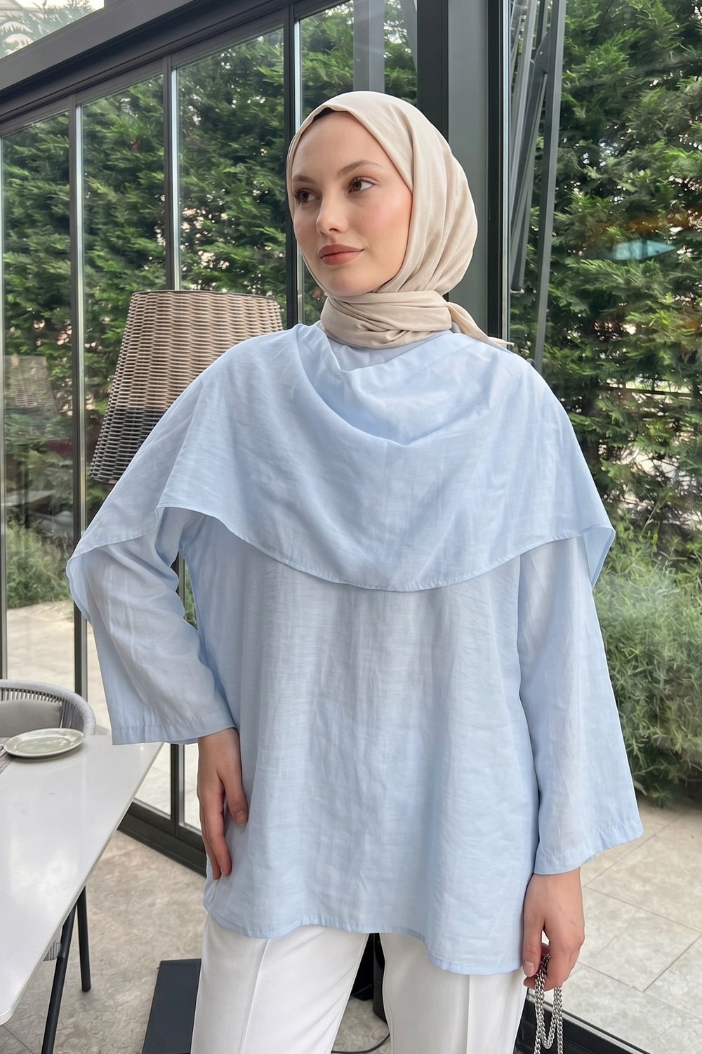 Şal Detaylı Tunik Y0151 - Bebe Mavisi
