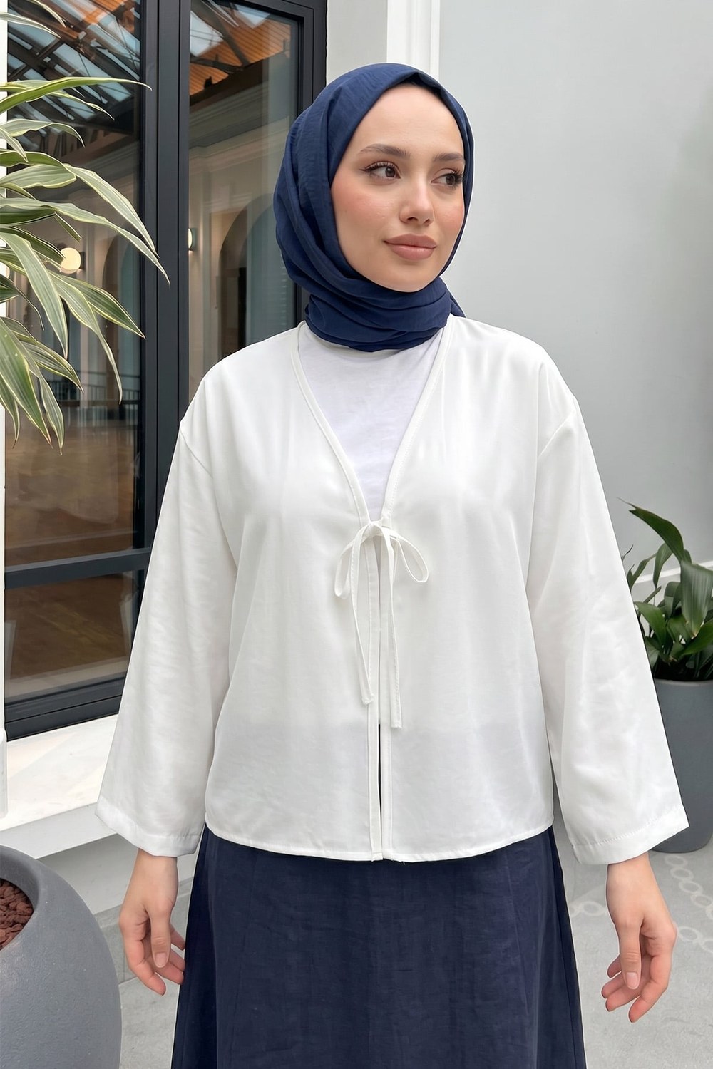 İp Bağcıklı Kimono 2362 - Beyaz