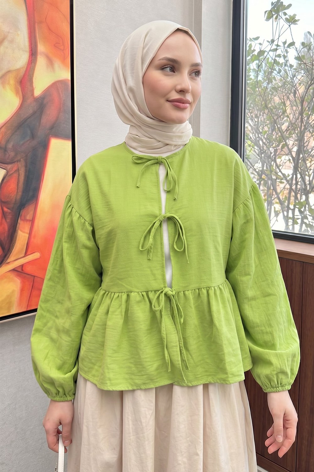 Etek Üstü Kısa Kimono 2347 - Fıstık Yeşili