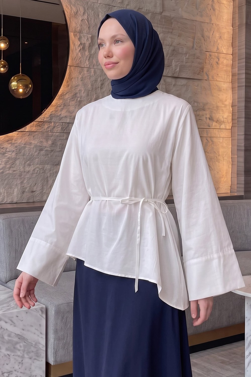 Verev Kesim Bluz Y0160 - Beyaz