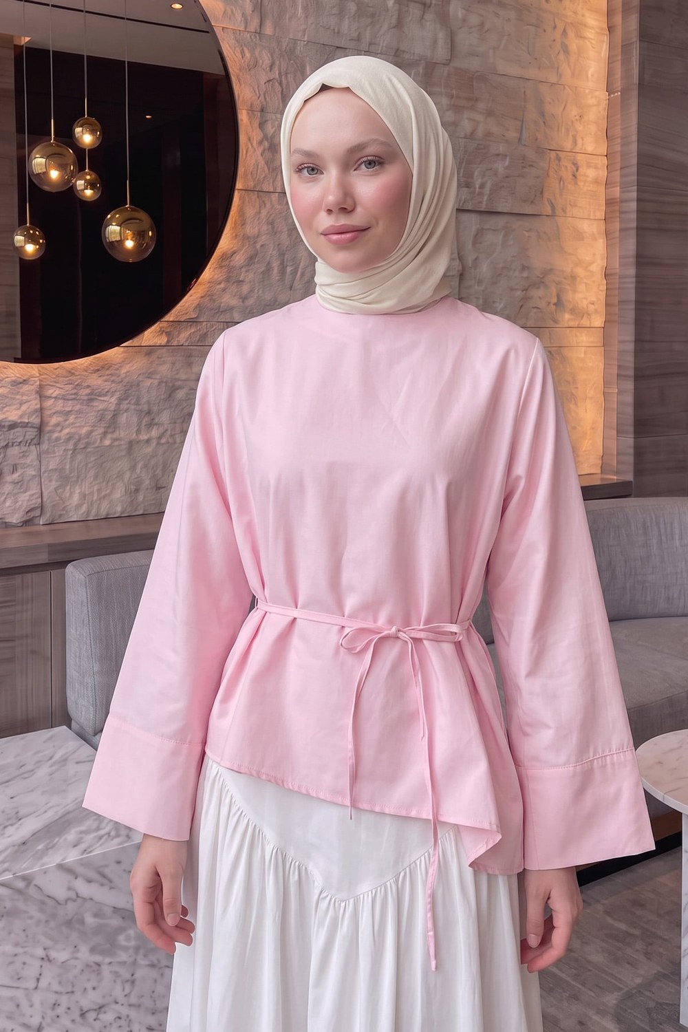 Verev Kesim Bluz Y0160 - Açık Pembe