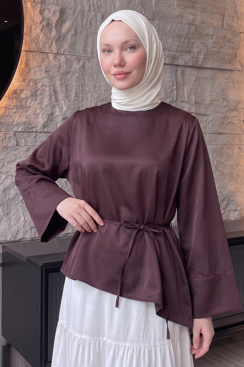 Verev Kesim Bluz Y0160 - Mürdüm