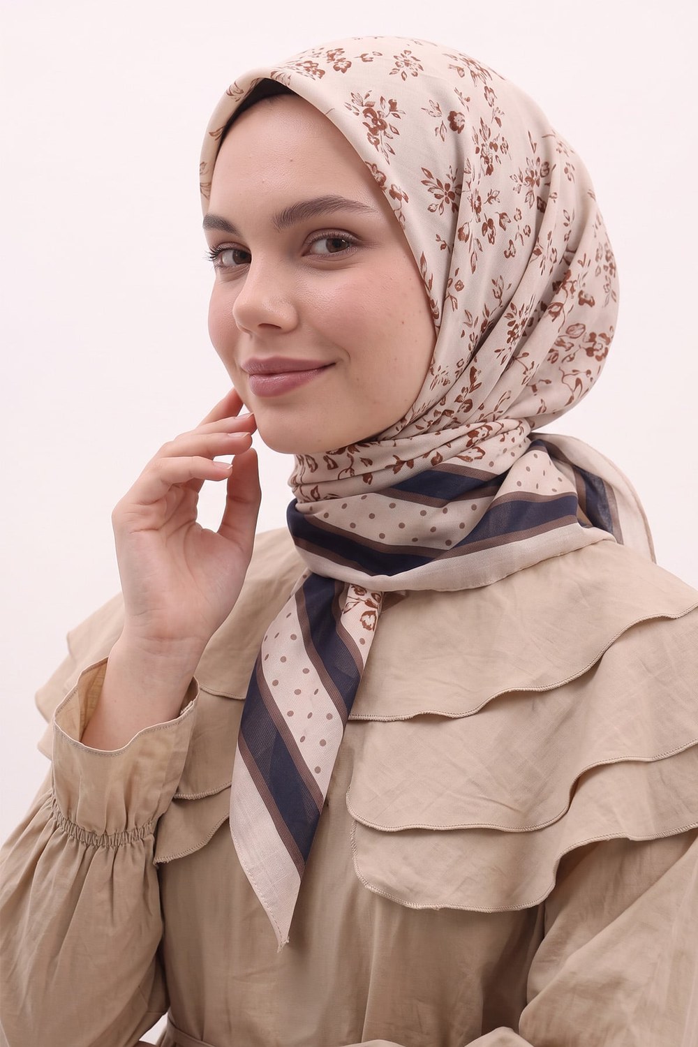 Desenli Naida Eşarp 8039 - Vizon Bej