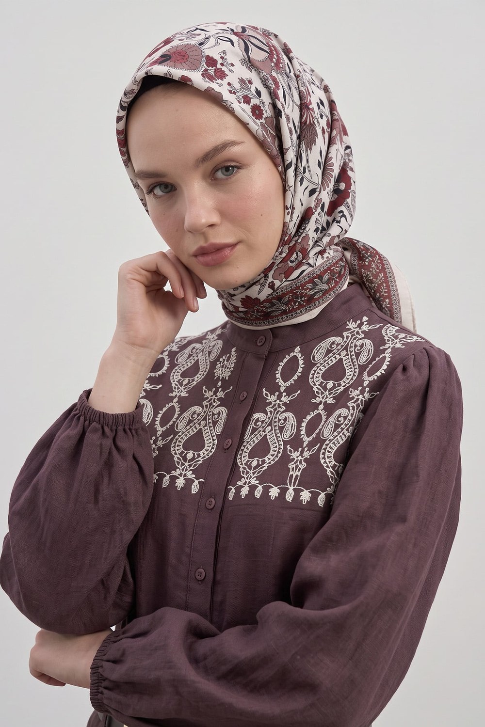 Nostaljik Bahçe Aqua Soft Eşarp 8046 - Bordo Bej