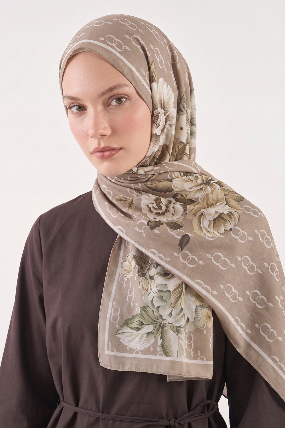 Çiçek Desenli Aqua Soft Şal 4075 - Bej