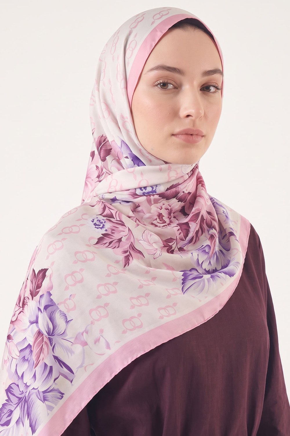 Çiçek Desenli Aqua Soft Şal 4075 - Pembe