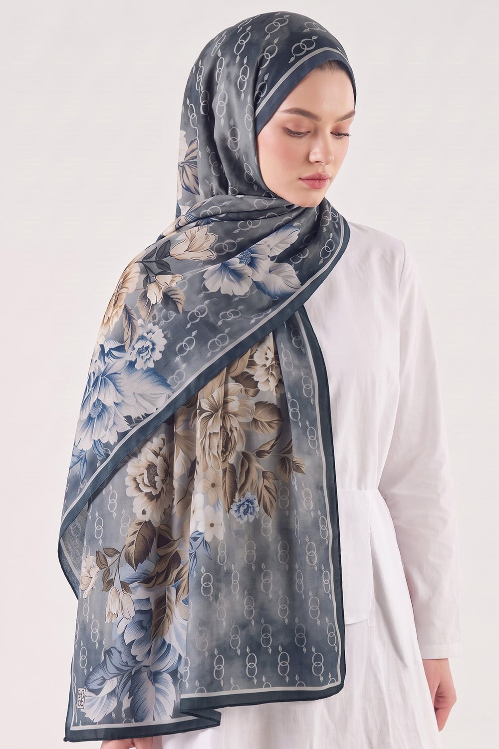 Çiçek Desenli Aqua Soft Şal 4075 - Mavi