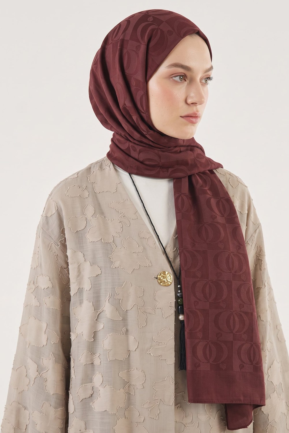 Halka Desen Jakar Şal 100 - Bordo