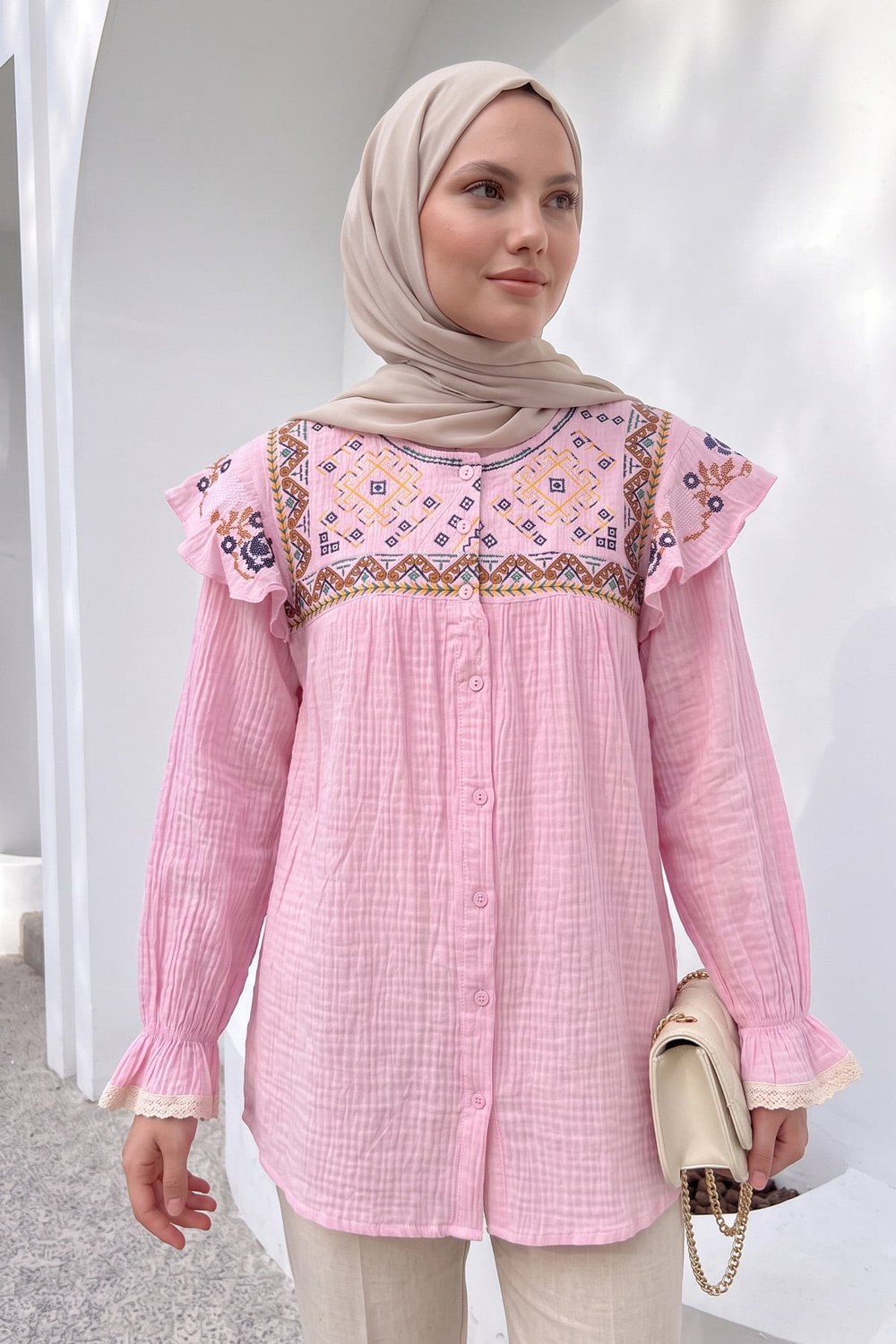 Etamin Nakışlı Tunik 2099 - Pembe